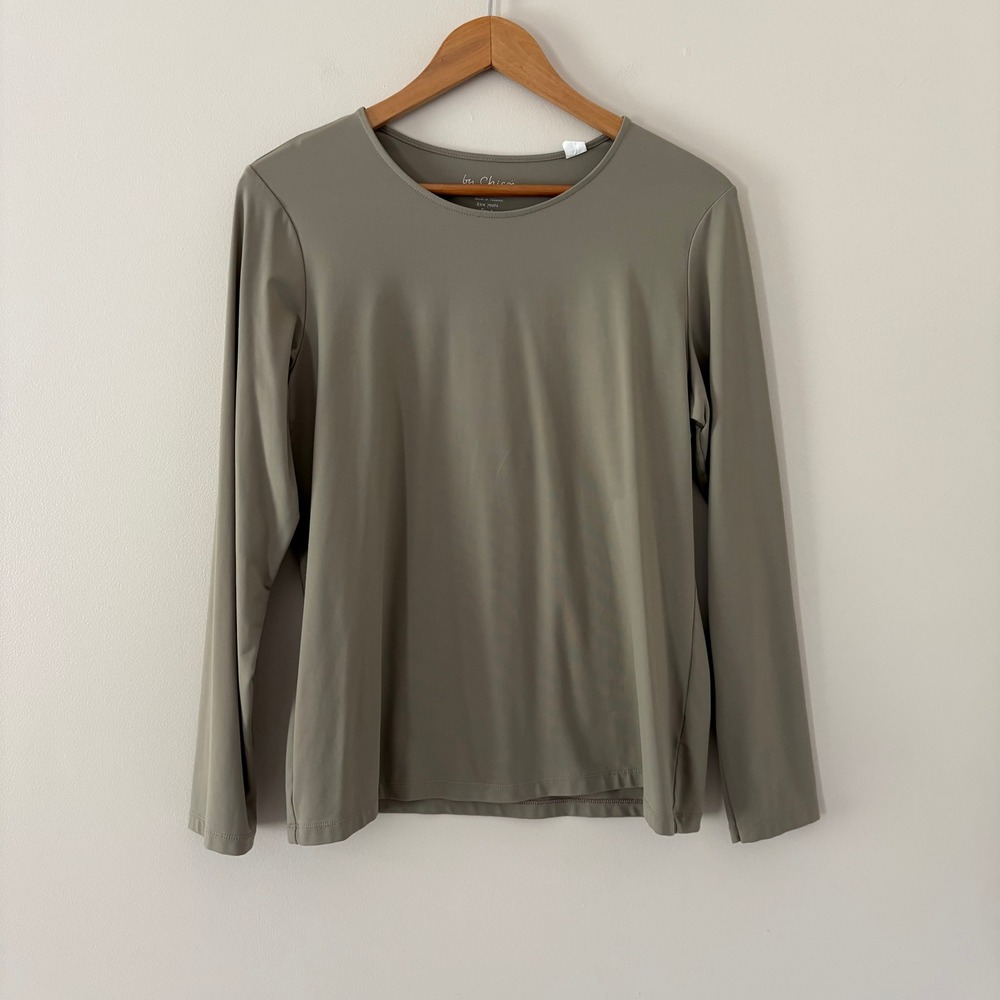 Chico's Top Long Sleeve Size 2 Sage Green Minimalist Nylon Spandex Crewneck